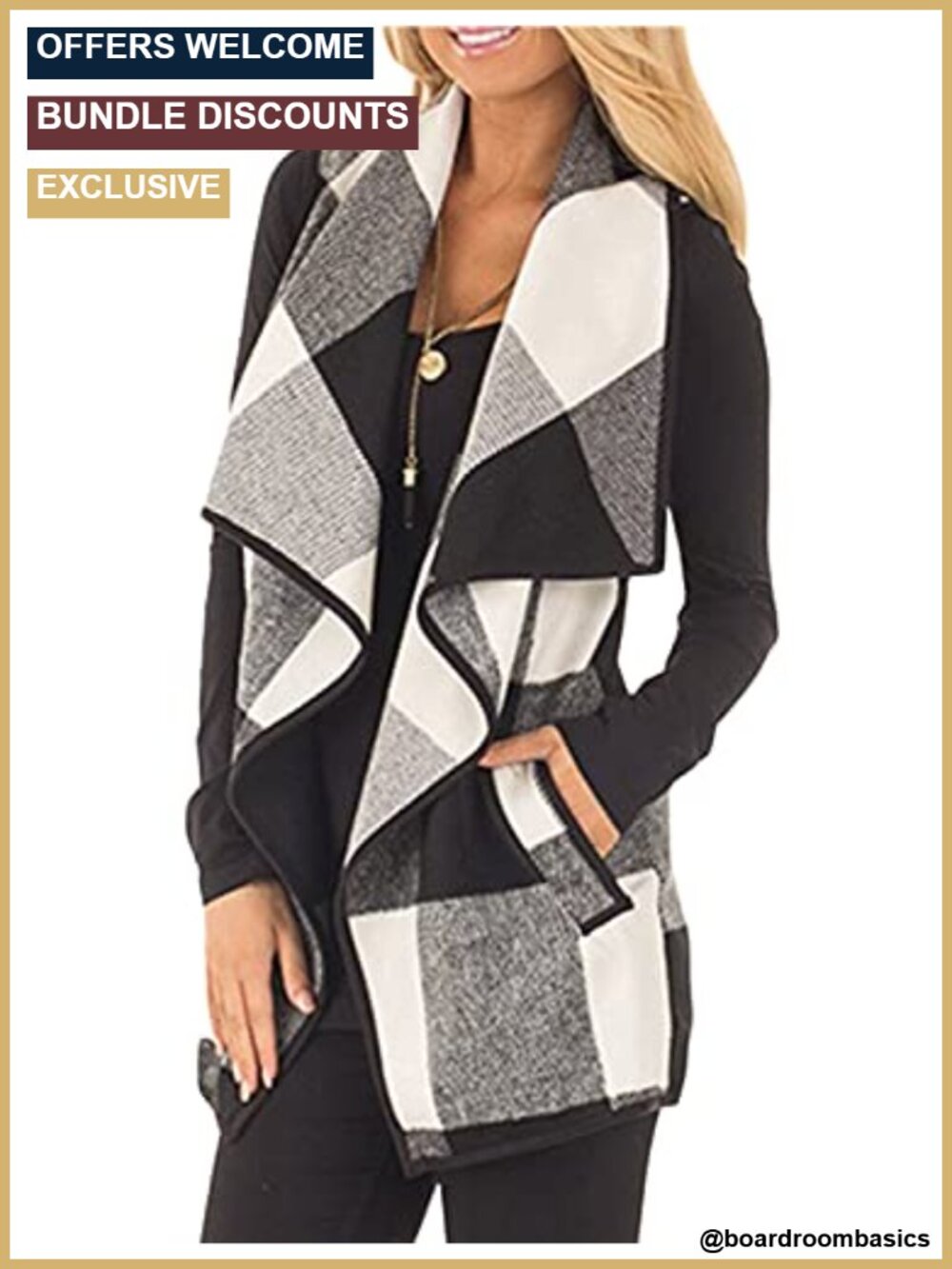 Women Plaid Sleeveless Cardigan Vest Lapel Open Front Asymmetric Hem